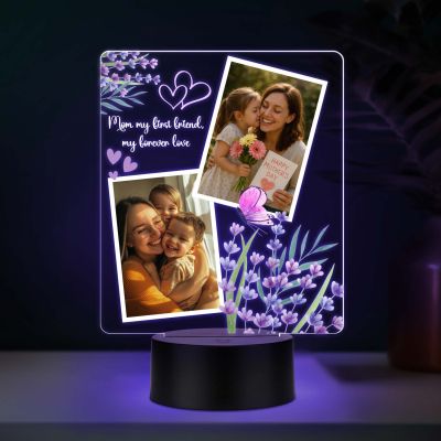 Personalized Mom “My First Friend” Engraved Night Lamp with Automatic Color Changing Light & USB Powered